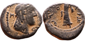 Aretas IV, Nabataean Kingdom. Bronze coin. Obv: Laureate head of Aretas IV right, date in Aramaic letters resembling H-O across fields. Rev: Aramaic l...