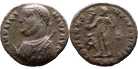 Licinius I (308-324 AD) follis. Obv: Cuirassed bust of Licinius Rev: Jupiter standing left, chlamys across left shoulder, leaning on scepter with eagl...