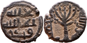 Umayyad/Abbasid. Bronze coin. Obverse: Arabic inscription. Reverse: Arabic inscription

Weight:15mm 2,28g

Artificial sand patina