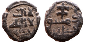 Umayyad/Abbasid. Bronze coin. Obverse: Arabic inscription. Reverse: Arabic inscription

Weight:15mm 3,38g

Artificial sand patina
