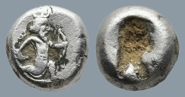 ACHAEMENID EMPIRE. Time of Artaxerxes II to Artaxerxes III (Circa 375-340 BC). Sardes or subsidiary mint.
AR 1/4 Siglos (8,6mm 1,2g)
Obv: Persian ki...