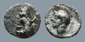 PERSIA. Achaemenid Empire. Uncertain mint in Cilicia. (4th century BC)
AR Tetartemorion (6mm 0,17g)
Obv: Persian king or hero in kneeling-running st...