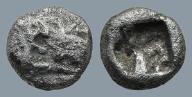 KINGS of LYDIA. Kroisos (Circa 564/53-550/39 BC).
AR 1/12 Stater (7,7mm 0,8g)
Obv: Confronted foreparts of bull right and lion left.
Rev: Incuse pu...