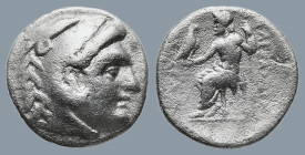KINGS of MACEDON. Alexander III ‘the Great’ (336-323 BC)
AR Drachm (17mm 3,8g)
Obv: Head of Herakles to right, wearing lion skin headdress
Rev: AΛE...