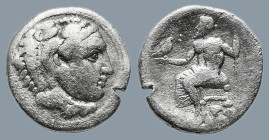 KINGS of MACEDON. Alexander III ‘the Great’ (336-323 BC)
AR Drachm (16,5mm 3,4g)
Obv: Head of Herakles to right, wearing lion skin headdress
Rev: A...