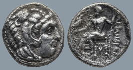 KINGS of MACEDON. Alexander III ‘the Great’ (336-323 BC).
AR Drachm (16mm 4g)
Obv: Head of Herakles right, wearing lion skin
Rev: AΛEΞANΔPOY. Zeus ...