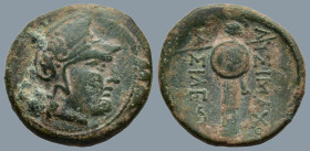 KINGS of THRACE. Lysimachos (305-281 BC). Uncertain mint.
AE Bronze (21,1mm 6g)
Obv: Helmeted head of Athena right
Rev: BAΣΙΛΕΩΣ ΛYΣIMAXOY. Athena ...