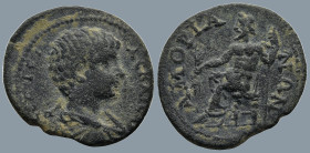 PHRYGIA. Amorium. Geta, Caesar (AD 198-209)
AE Bronze (27,3mm 8,5g)
Obv: Π CЄΠ ΓЄTAC KAICAP. Bareheaded, draped and cuirassed bust right.
Rev: AMOP...
