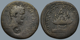 CAPPADOCIA. Caesarea. Septimius Severus (AD 193-211)
AE Bronze (29,2mm 15,2g)
Obv: Laureate head right. c/m: ?
Rev: Agalma of Mount Argaeus on alta...