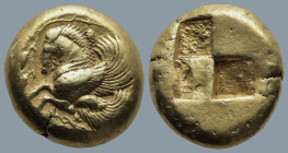 MYSIA. Lampsakos. (Circa 480-450 BC)
EL Stater (18,3mm 15,33g)
Obv: Forepart of Pegasos with curved wings to left, surrounded by a vine with leaves ...