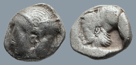 MYSIA. Lampsakos. (Circa 500-450 BC).
AR Diobol (9,2mm 1,2g)
Obv: Female janiform head.
Rev: Helmeted head of Athena left within incuse square.
Ba...