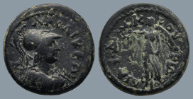 PHRYGIA. Laodicea ad Lycum. Pseudo-autonomous. Time of Domitian (AD 81-96).
AE Bronze (16mm 3.2g)
Obv: Helmeted and draped bust of Athena right, wea...