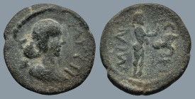 IONIA. Miletus. Faustina II, Augusta (AD 147-175)
AE Bronze (14,7mm 19,g)
Obv: ΦΑΥϹΤΙΝΑ. Draped bust right.
Rev: ΜΙΛΗϹΙΩΝ. Cult statue of nude Apol...