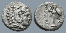 MYSIA. Pergamon. (Circa 310-282 BC).
AR Diobol (11,mm 1g)
Obv: Head of Herakles right, wearing lion skin.
Rev: ΠΕΡΓΑMH. Archaistic Palladion: facin...