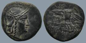 MYSIA. Pergamon. (Circa 200-133 BC).
AE Bronze (17,9mm 3,5g)
Obv: Head of Athena right, wearing helmet decorated with star.
Rev: AΘHNAΣ / NIKHΦOPOY...