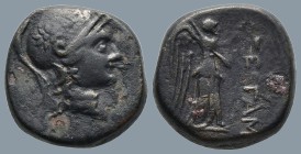 MYSIA. Pergamon. (Mid-late 2nd century BC)
AE Bronze (16,7mm 6,1g)
Obv: Head of Athena to right, wearing crested Attic helmet decorated with a star ...