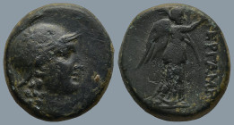 MYSIA. Pergamon. (Mid-late 2nd century BC)
AE Bronze (18,9mm 7,6g)
Obv: Head of Athena to right, wearing crested Attic helmet decorated with a star ...