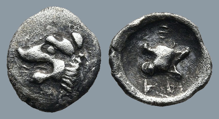 PISIDIA. Selge. (4th-3rd centuries BC)
AR Hemiobol (8,7mm 0,31g)
Obv : Head of...