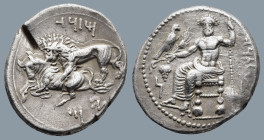 CILICIA. Tarsos. Mazaios. Satrap of Cilicia (361/0-334 BC)
AR Stater (29,3mm 10,6g)
Obv: Baal of Tarsos seated left, head and torso facing, holding ...