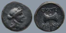 LYDIA. Thyateira. (2nd Century BC)
AE Bronze (15,3mm 4,3g)
Obv: Laureate head of Apollo right
Rev: ΘYATEIΡHNΩN. Labrys (double axe); bow in left fi...