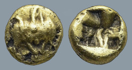 IONIA. Uncertain. (Circa 6th century BC)
EL Fourreé 1/24 Stater (7mm 0,54g)
Obv: Bull or ox standing to right, head reverted
Rev: Rough incuse punc...