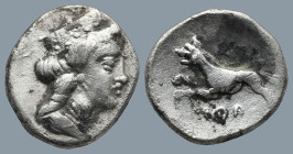 ASIA MINOR. Uncertain. (Circa 3rd century BC).
AR Hemidrachm or Tetrobol (15,4mm 2,4g)
Obv: Head of Hera right, wearing ornamented stephane.
Rev: W...