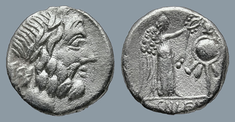 Cn. Lentulus Clodianus (88 BC). Rome
AR Quinarius (13,4mm 1,9g)
Obv: Laureate ...