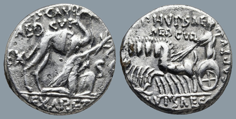 M. Aemilius Scaurus and P. Plautius Hypsaeus (58 BC). Rome.
AR Denarius (16,6mm...
