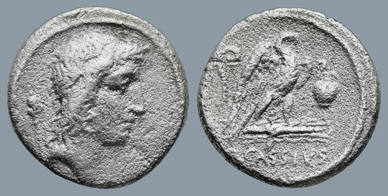 Q. Cassius Longinus (55 BC). Rome
AR Denarius (18mm 3,5g)
Obv: Head of the Gen...