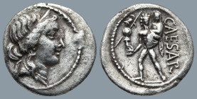 Julius Caesar (Late 48-47 BC).
AR Denarius (18,4mm 3.4g).
Obv: Diademed head of Venus right
Rev: CAESAR, Aeneas advancing left, holding palladium a...