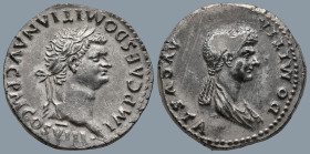 Domitian, with Domitia (AD 81-96). Ephesus mint (or Rome for circulation in Asia). Struck AD 82.
AR Cistophorus (26,4mm 9,8g)
Obv: IMP CAES DOMITIAN...