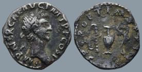 Nerva (AD 96-98). Rome
AR Denarius (17,7mm 2,9g)
Obv: IMP NER CAE AVG P M TR COS. Laureate head right.
Rev: SPQR OPTIM [?]. Priestly emblems: simpu...