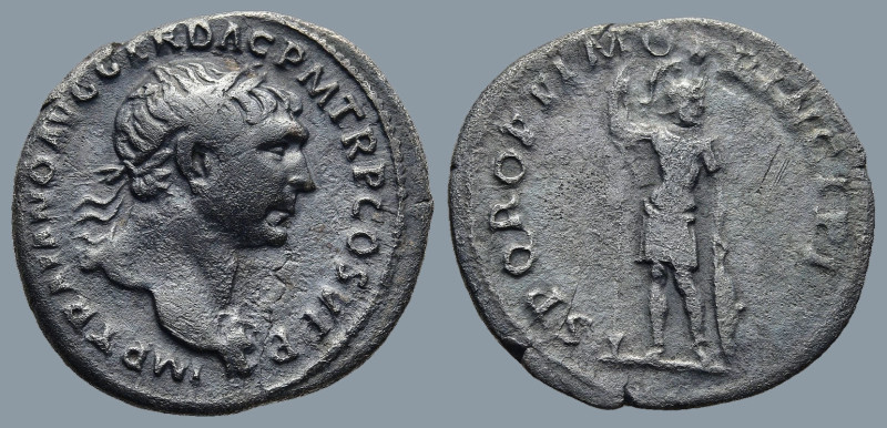 Trajan (AD 98-117). Rome
AR Denarius (19,6mm 2.8g)
Obv: IMP TRAIANO AVG GER DA...