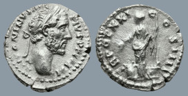 Antoninus Pius (AD 138-161). Rome
AR Denarius (17,8mm 3,1g)
Obv: ANTONINVS AVG PIVS P P IMP II. Laureate head right.
Rev: TR POT XXI COS IIII. Anno...