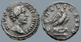Divus Antoninus Pius (Died 161). Rome. Struck under Marcus Aurelius.
AR Denarius (18,3mm 3,6g)
Obv: DIVVS ANTONINVS. Bare head right.
Rev: CONSECRA...