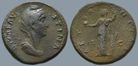 Diva Faustina Senior. (Died 140/1 AD). Rome
AE Sestertius (33,9mm 23,1g)
Obv: DIVA FAVSTINA. Draped bust right
Rev: AETERNITAS / S C. Fortuna, veil...