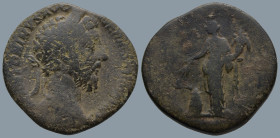 Marcus Aurelius (AD 161-180). Rome
AE Sestertius (30,8mm 17,3g)
Obv: Laureate head right
Rev: Annona, draped, standing front, head left, holding in...