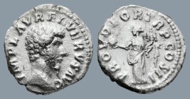 Lucius Verus (AD 161-169). Rome
AR Denarius (17,8mm 3,1g)
Obv: IMP L AVREL VERVS AVG. Bare head right.
Rev: PROV DEOR TR P COS II. Providentia stan...