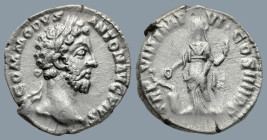 Commodus (AD 177-192). Rome
AR Denarius (17,1mm 3g)
Obv: M COMMODVS ANTON AVG PIVS. Laureate head of Commodus to right.
Rev: TR P VIII IMP VI COS I...