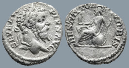 Septimius Severus (AD 193-211). Rome.
AR Denarius (18,1mm 2,7g)
Obv: SEVERVS PIVS AVG. Laureate head right.
Rev: RESTITVTOR VRBIS. Roma, helmeted, ...