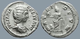 Julia Domna, Augusta (AD 193-217). Rome
AR Denarius (18,2mm 3g)
Obv: IVLIA PIA FELIX AVG. Draped bust of Julia Domna to right.
Rev: MATRI DEVM. Cyb...