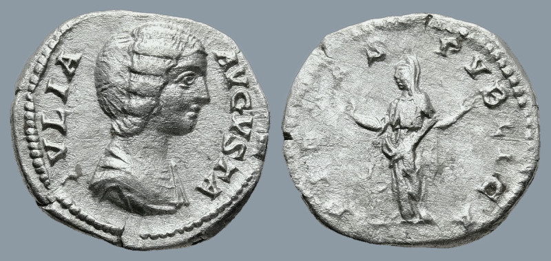 Julia Domna (AD 193-217). Rome
AR Denarius (18,5mm 2,9g)
Obv: IVLIA AVGVSTA. D...