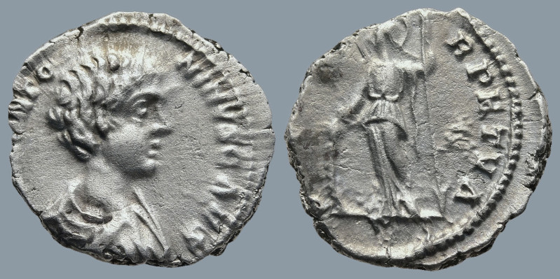 Caracalla, as Caesar (AD 196-198). Laodicea ad Mare
AR Denarius (18,1mm 2,69g)...