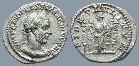Macrinus (AD 217-218). Rome
AR Denarius (19,4mm 3g)
Obv: IMP C M OPEL SEV MACRINVS AVG. Laureate and cuirassed bust right
Rev: FIDES MILITVM. Fides...