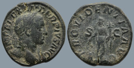 Severus Alexander (AD 222-235) Rome
AE Sestertius (30,6mm 22,8g)
Obv: IMP ALEXANDER PIVS AVG. Laureate bust of Severus Alexander right, with slight ...