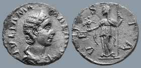 Julia Mamaea, Augusta (AD 222-235). Rome
AR Denarius (18,1mm 2,76g)
Obv: IVLIA MAMAEA AVG. Draped bust right, wearing stephane
Rev: VESTA. Vesta st...