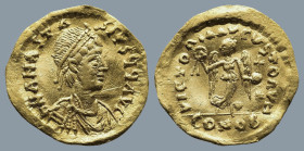 Anastasius I (AD 491-518). Constantinople
AV Tremissis (15,4mm 1,49g)
Obv: D N ANASTA-SIVS P P AVG. Diademed, draped and cuirassed bust of Anastasiu...