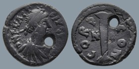 Anastasius I (AD 491-518). Nicomedia
AE Decanummium (15,3mm 2,3g)
Obv: Diademed, draped, and cuirassed bust right.
Rev: Large I between N-I; I CONC...