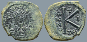 Phocas (AD 602-610). Thessalonica
AE Half Follis (22,3mm 6.4g)
Obv: d m FOCA PPAVG. Crowned and draped bust facing, holding globus cruciger.
Rev: L...