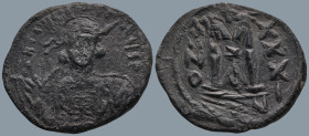 Constantine IV (AD 668 - 685) Constantinople
AE Follis (39.9mm, 17.g)
Obv: DN CONSTANTINVS PP, helmeted and cuirassed bust facing, holding spear ove...